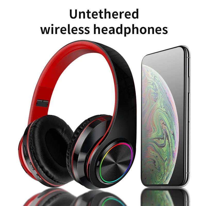 Strong Bass Headphones Led Wireless Stereo earbuds Earphone Over ear HiFi Gaming computer Headset With Microphone